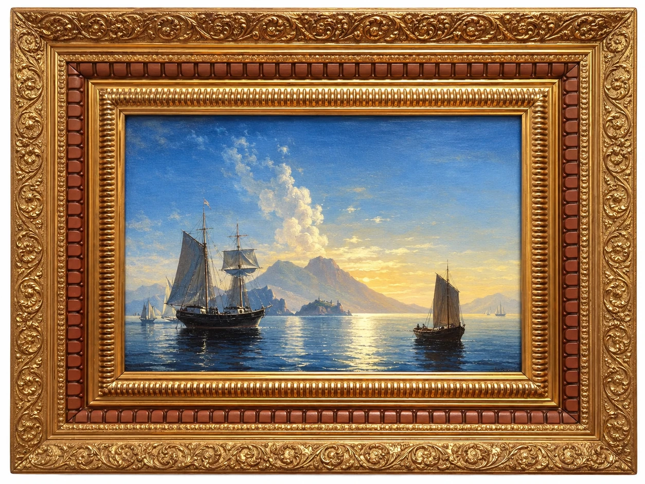 Морской пейзаж. Восход, картина в раме